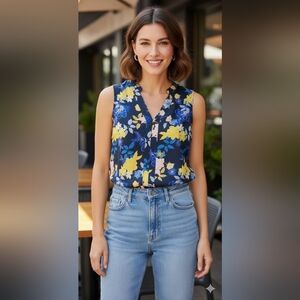 Banana Republic Floral Tank Top - Navy and Yellow